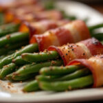 Crispy Bacon-Wrapped Green Beans, perfectly cooked and ready to serve.