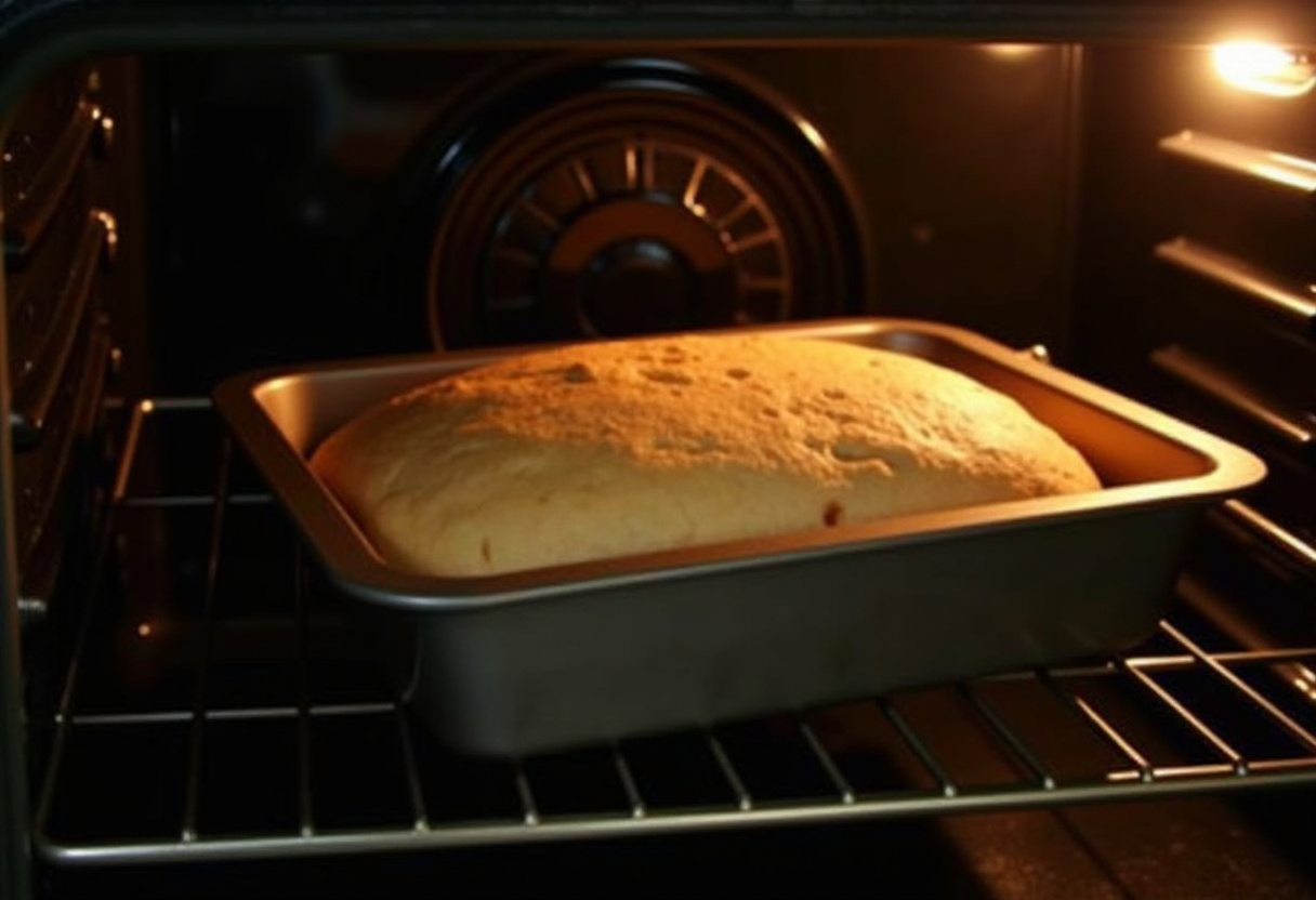 Brownie Bread baking in the oven with heat radiating.