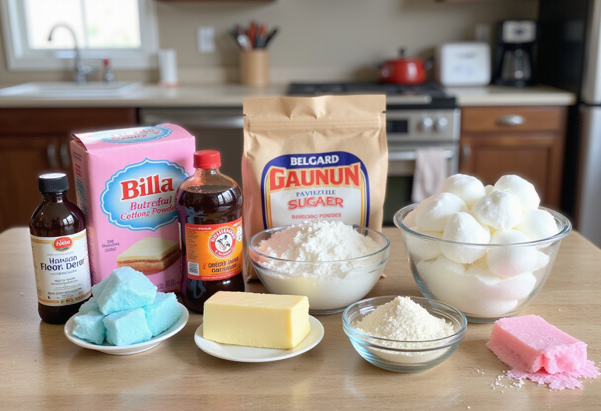Ingredients for a classic cotton candy cake recipe.