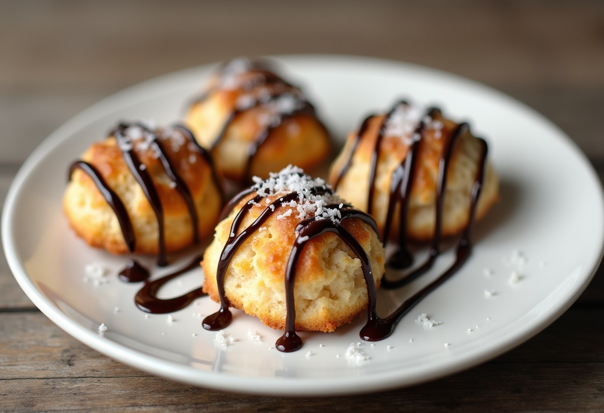 Delicious coconut macaroons drizzled with chocolate, perfect for any dessert table.