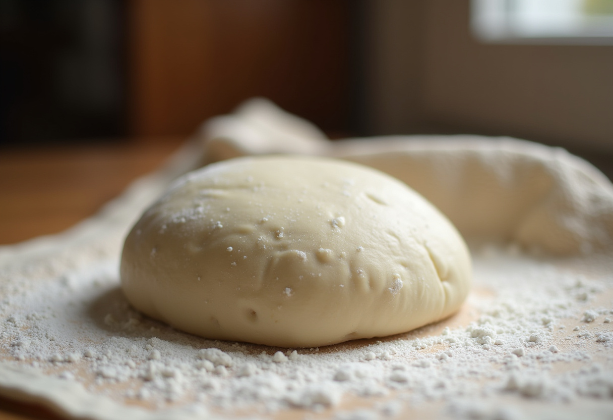 Sourdough Naan Bread dough resting and rising on a floured surface.