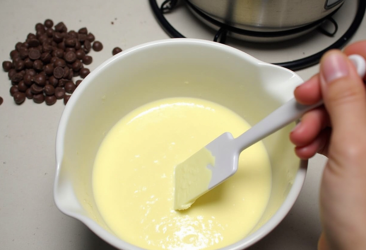 Melted white chocolate being prepared for Easter Bunny Bark recipe.
