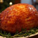 Perfectly roasted Honey Baked Ham with honey glaze, ready to serve for a festive meal.