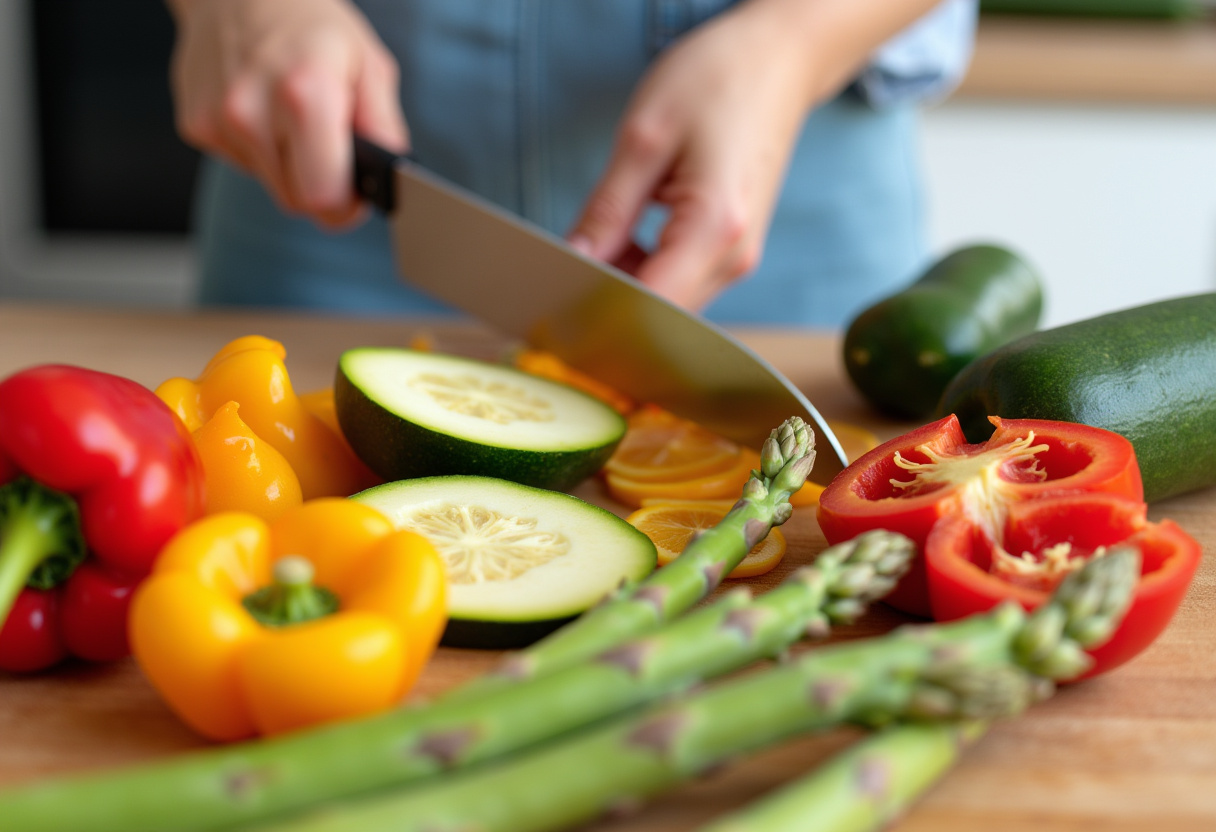 Chopped spring vegetables for a vibrant Spring Veggie Pasta recipe.