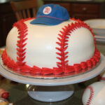 Finished baseball cake ready for a birthday party.