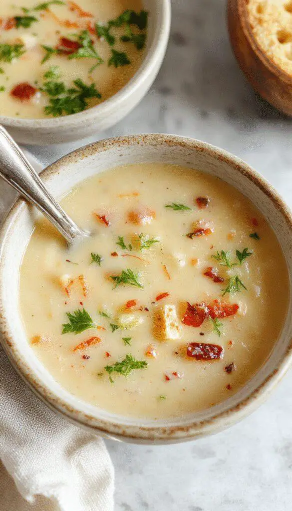 A steaming bowl of vibrant green and orange spring vegetable soup garnished with fresh herbs, served in a rustic white bowl on a wooden table, with colorful fresh vegetables surrounding it, showcasing a smooth, creamy texture and hints of herbs and spices.
