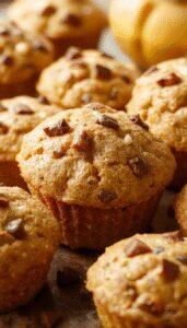 A close-up of freshly baked pumpkin muffins, golden-brown with a slightly cracked top, topped with a dollop of creamy cottage cheese. The muffins are arranged on a rustic wooden table with a few pumpkin seeds scattered around, and a small bowl of cottage cheese beside them. The scene is well-lit, highlighting the moist texture of the muffins and the smoothness of the cottage cheese, creating an appetizing and wholesome presentation.