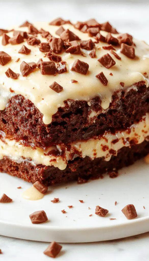 A slice of Healthy White German Chocolate Cake on a white plate, showcasing its moist, fluffy white layers topped with creamy coconut frosting and sprinkled with crushed nuts, garnished with a few coconut flakes and a drizzle of white chocolate, served alongside a fork on a rustic wooden table.
