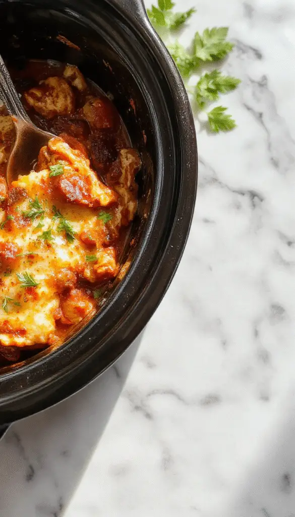A savory chicken enchilada served in a rustic skillet, topped with melted cheese, sliced jalapenos, and fresh cilantro, invitingly arranged on a wooden table with a side of colorful fresh vegetables.