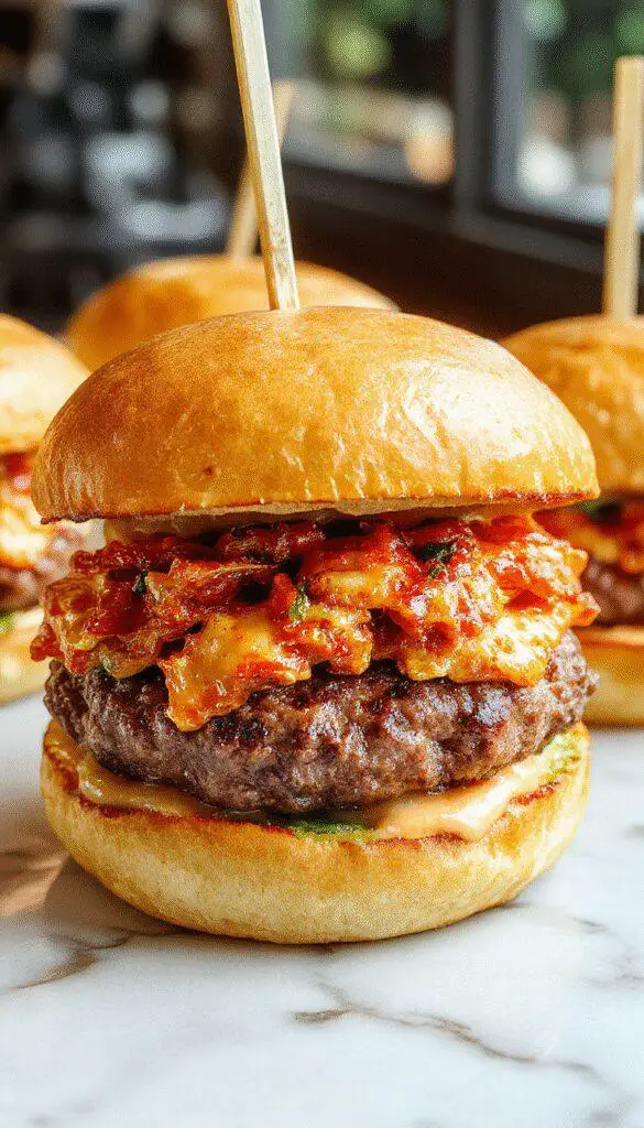 A close-up of a juicy cracked burger with gooey melted cheese oozing from a perfectly grilled beef patty, topped with fresh lettuce, tomato slices, and pickles, served on a toasted bun with sesame seeds, the burger is slightly open showing its flavorful layers.