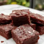 A close-up of Vampire Fudge arranged on a dark platter. The fudge is deep red with black drizzles resembling blood streaks, topped with edible eyes and tiny fangs. The background features a spooky Halloween-themed setting with candles and cobwebs, enhancing the eerie atmosphere.